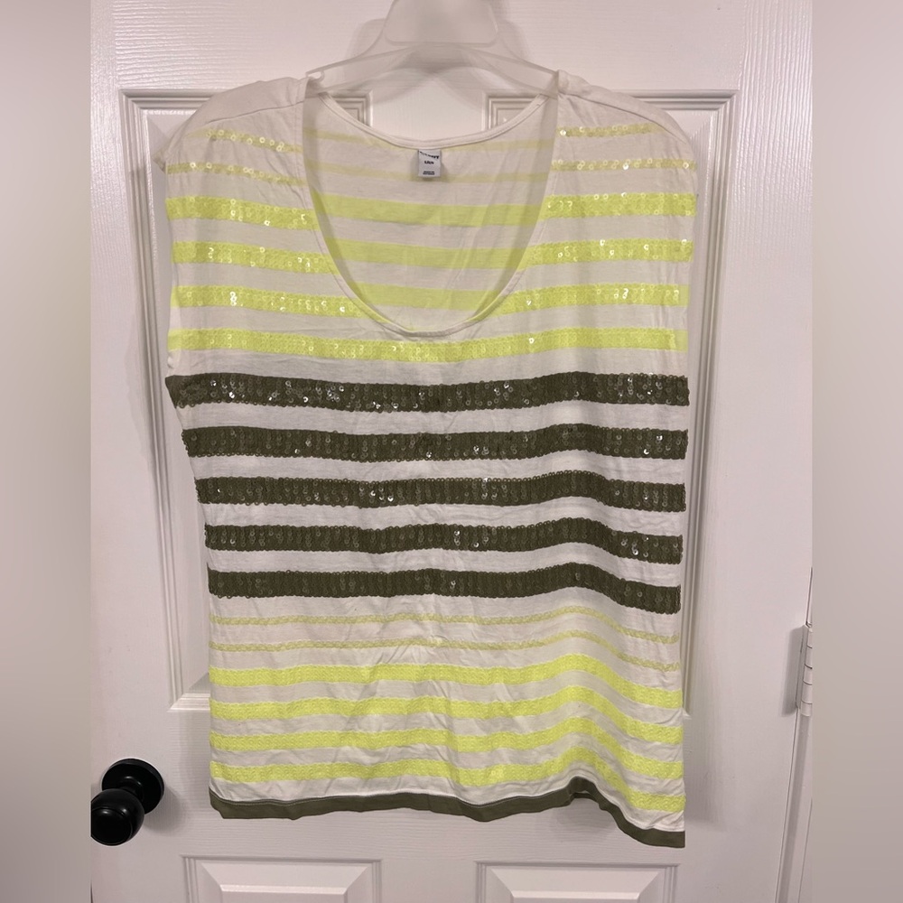 Old Navy Women's Sequin Striped Top - White and Fluorescent Yellow